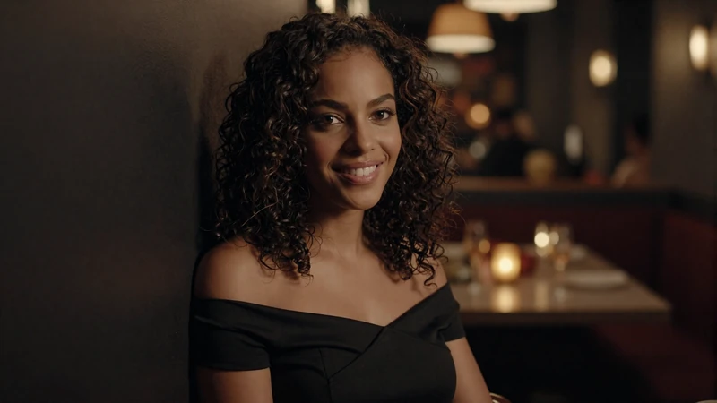 Confident woman at an upscale dark lounge, representing what men find attractive about authenticity and self-assurance