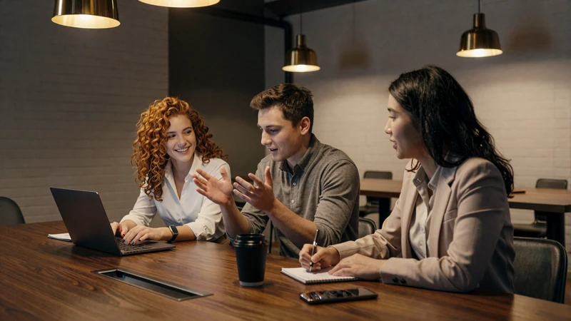 The FreeDatingSitesList founding team collaborating in their office on the size-positive dating platform
