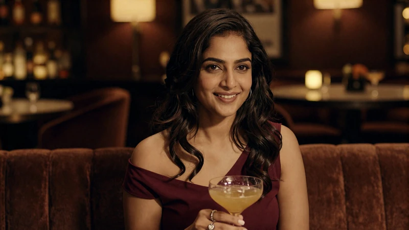 Confident woman enjoying a cocktail at an upscale lounge perfect for local flirting and meeting singles nearby