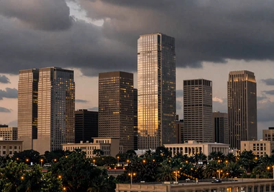 Houston skyline at dusk - find local singles dating in Texas